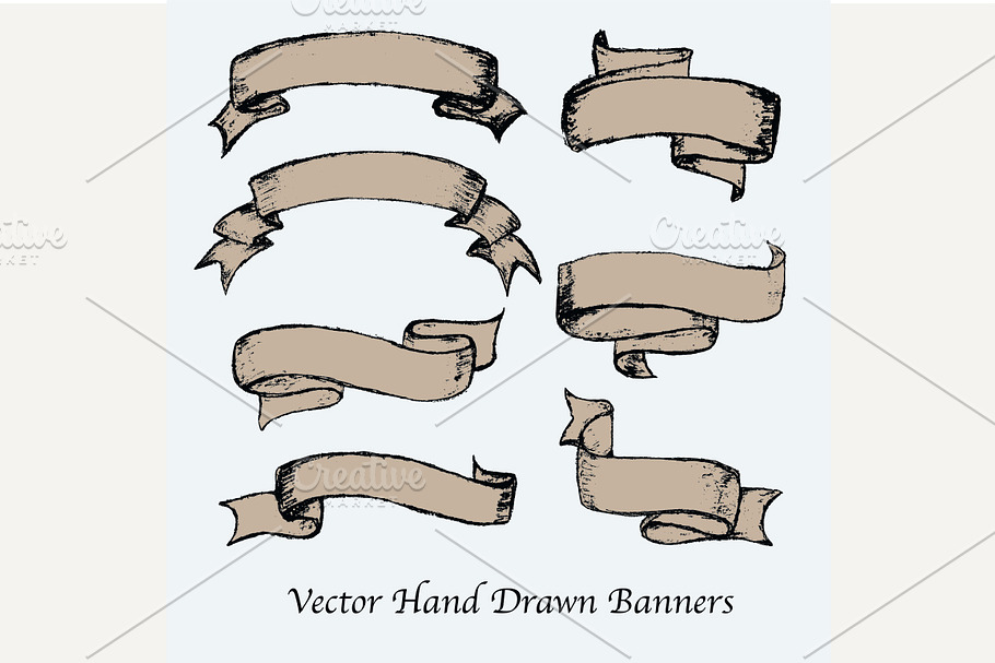 Vector hand drawn banners set.