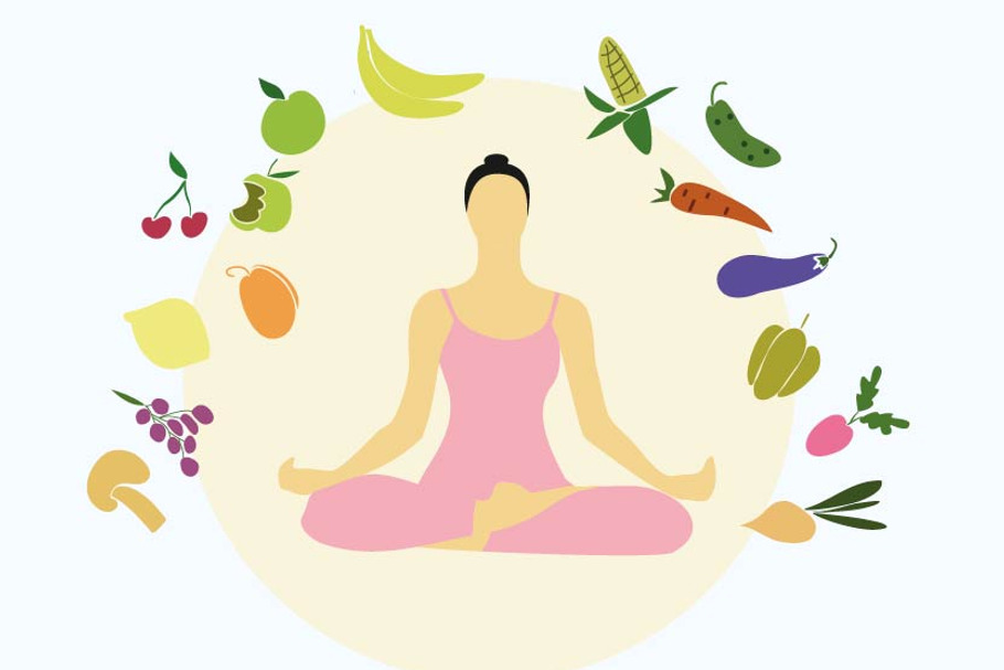 Woman in a yoga pose. Diet
