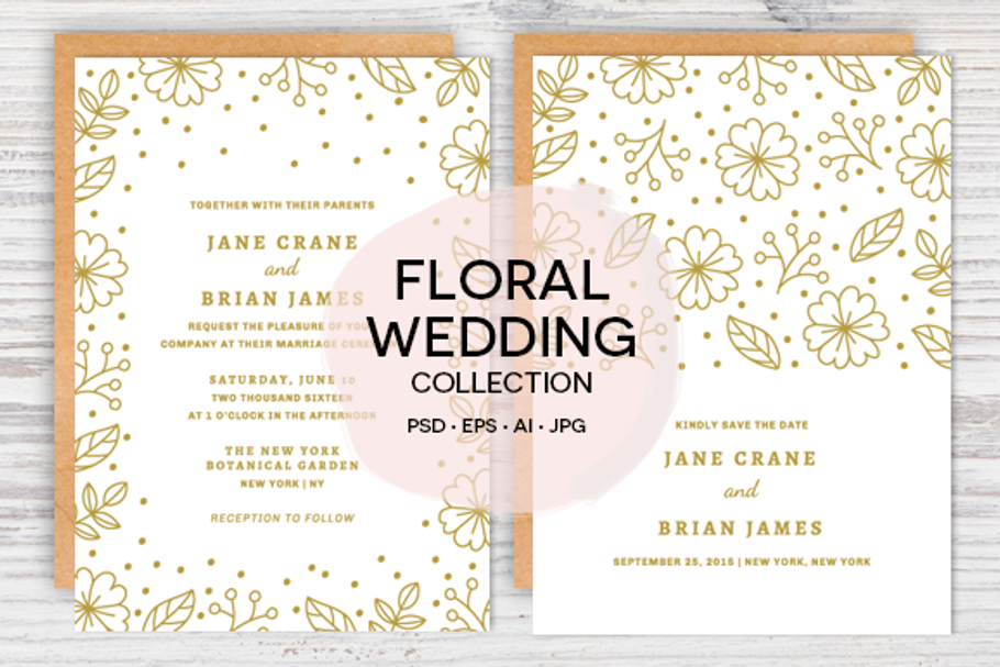 Floral Confetti Wedding Invite Set