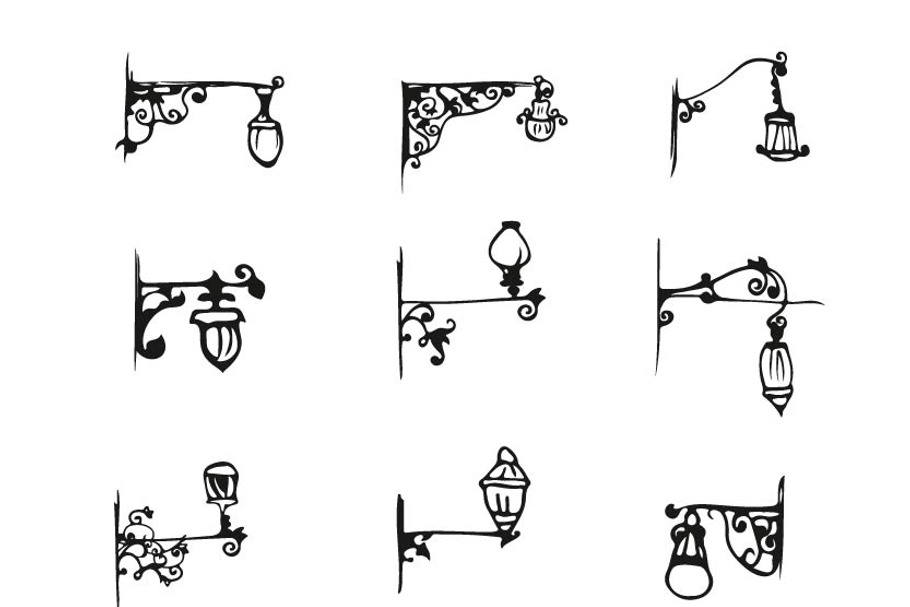 Hand Draw antique Street Lamp set
