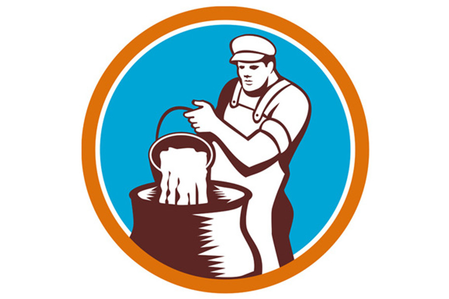 Cheesemaker Pouring Bucket Curd