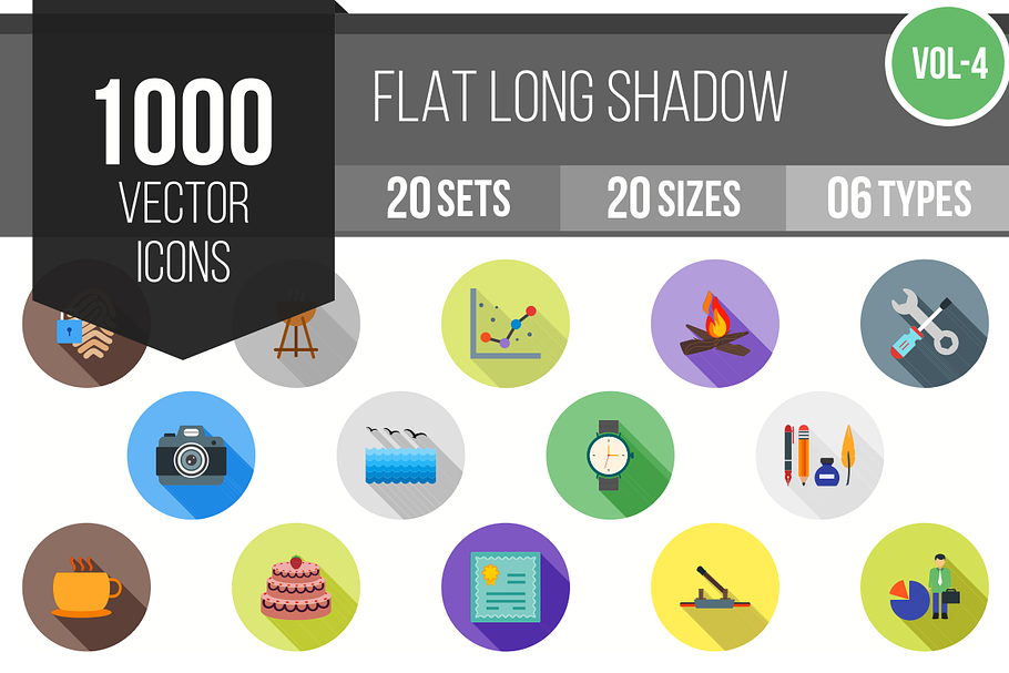 1000 Flat Shadowed Icons (V4)