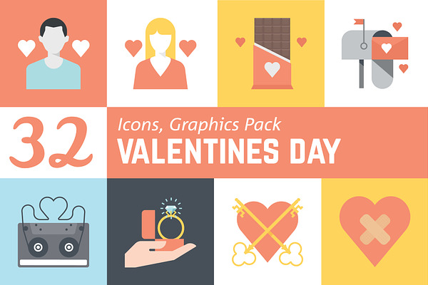 32 Valentines Day graphics icon pack