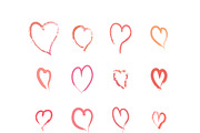 Set of pink hand drawn hearts
