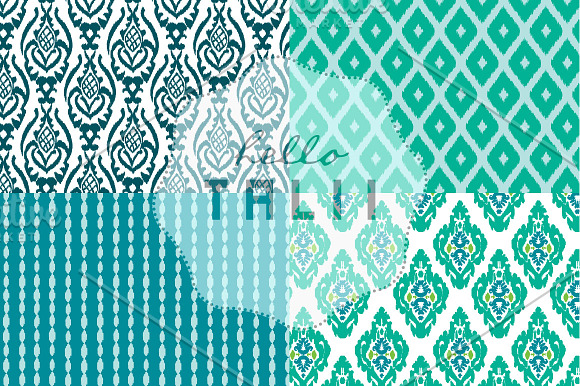 Teal Ikat Digital Paper in Patterns - product preview 1