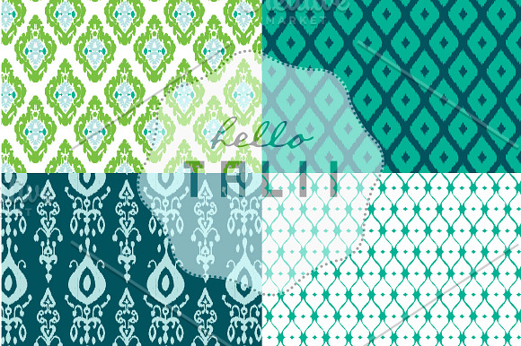 Teal Ikat Digital Paper in Patterns - product preview 2