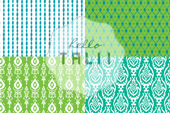 Teal Ikat Digital Paper in Patterns - product preview 3