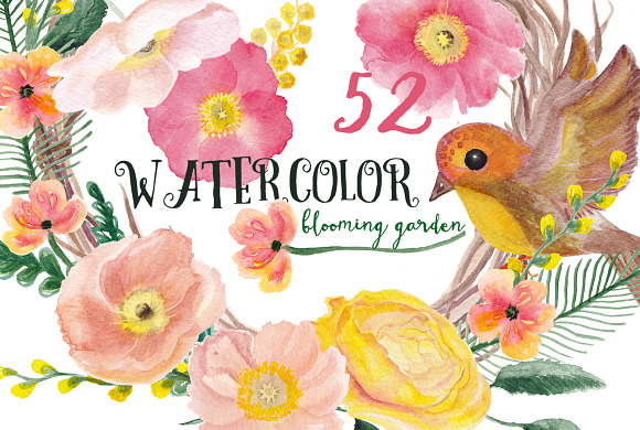 Watercolor blooming garden in Illustrations - product preview 3