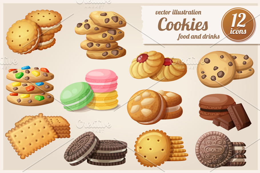 Cookies: Cartoon vector food icons in Objects - product preview 8