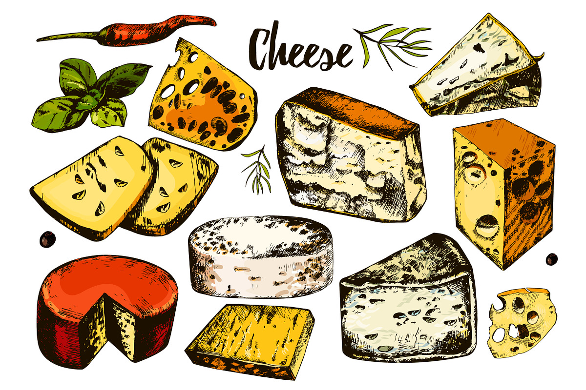 Collection of hand drawing cheeses in Objects - product preview 8