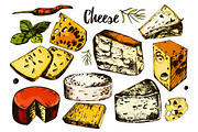 Collection of hand drawing cheeses
