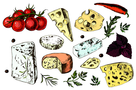 Collection of hand drawing cheeses in Objects - product preview 1