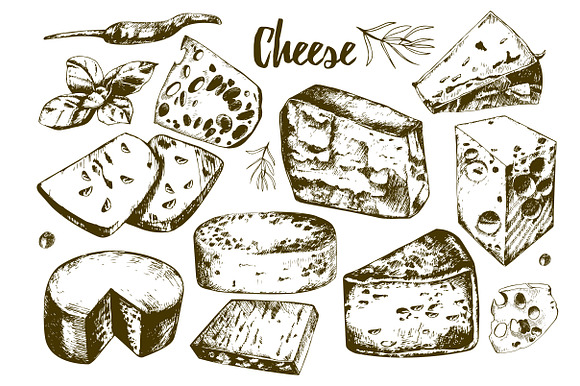 Collection of hand drawing cheeses in Objects - product preview 2