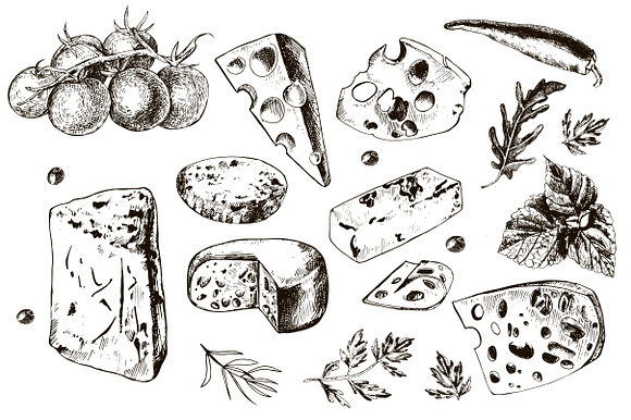 Collection of hand drawing cheeses in Objects - product preview 3