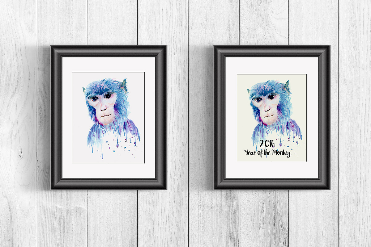 Watercolor Monkey Portrait in Illustrations - product preview 8