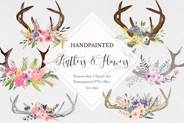 Hand painted Antler Clipart Set