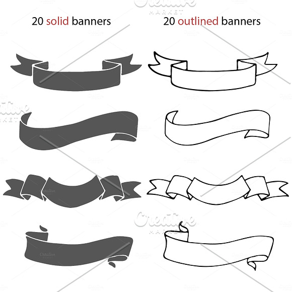 20 hand-drawn ribbons, banners in Objects - product preview 1