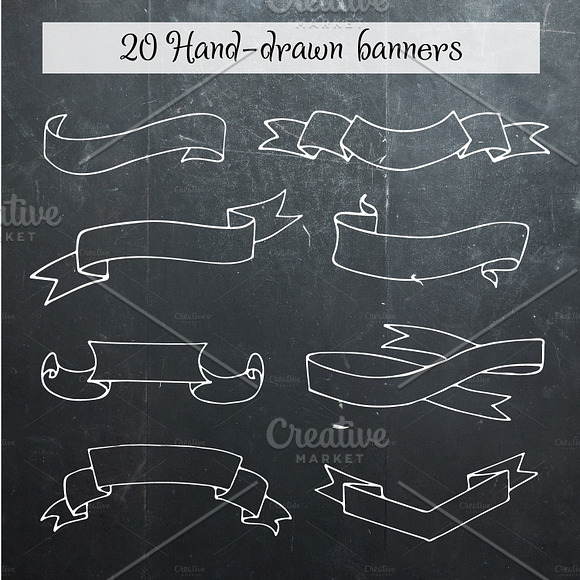 20 hand-drawn ribbons, banners in Objects - product preview 2