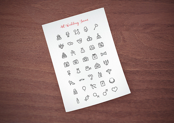 40 Outline Wedding Icons in Graphics - product preview 3