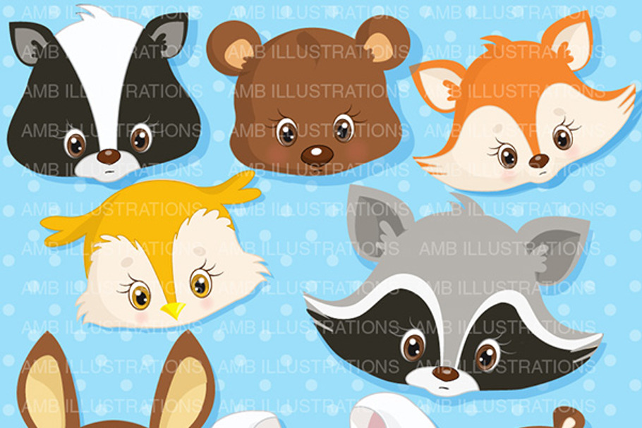 Forest animal Faces Clipart AMB-276