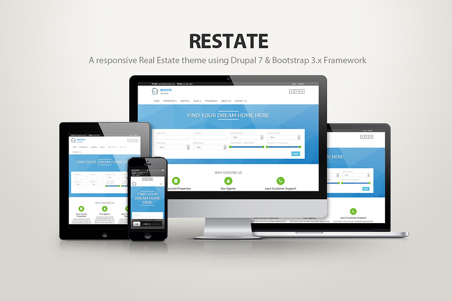 Restate - A real estate drupal theme in Drupal Themes - product preview 8