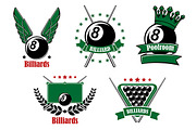 Billiards and pool emblems with cues