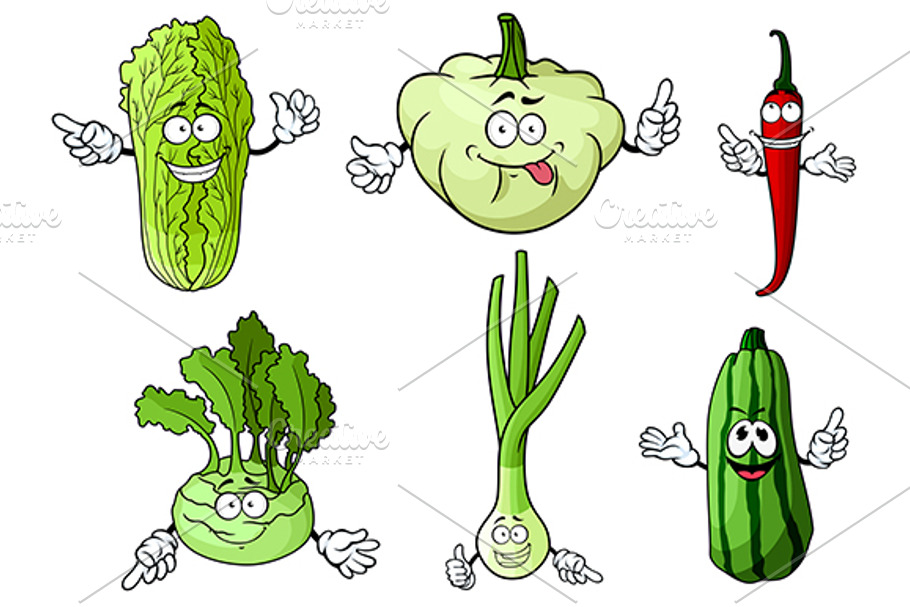 Fresh cartoon vegetables in Graphics - product preview 8