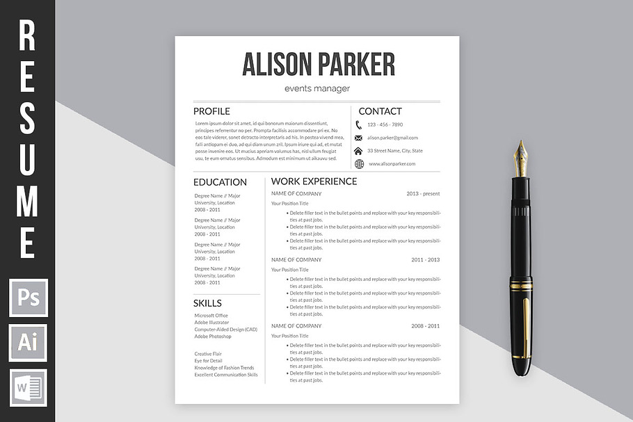 Resume Template "Alison Parker"