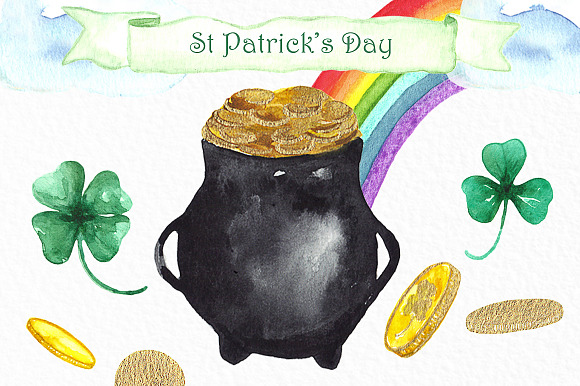 St Patrick's day. Watercolor clipart in Illustrations - product preview 1