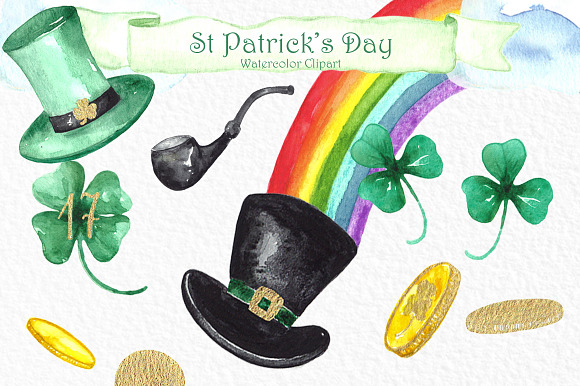 St Patrick's day. Watercolor clipart in Illustrations - product preview 2