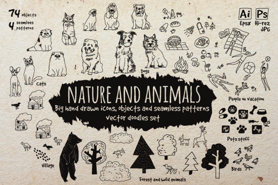 Nature and animals vector icons set in Animal Icons - product preview 8