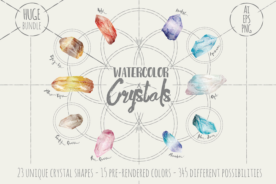 Hand Drawn Watercolor Crystals in Illustrations - product preview 8