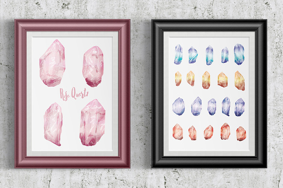 Hand Drawn Watercolor Crystals in Illustrations - product preview 2