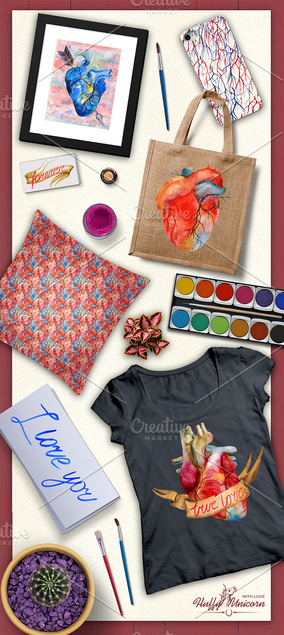 Anatomical Heart Watercolor Set in Illustrations - product preview 3
