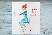 You are beautiful watercolor card