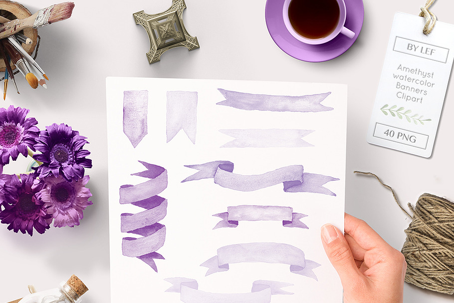 Amethyst Watercolor Banner Clipart