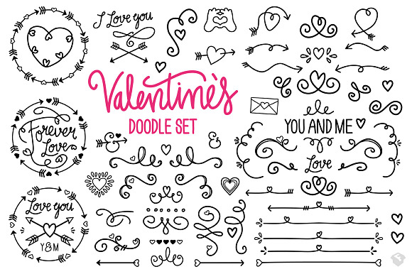♡ Valentine's Vector Doodle Set in Illustrations - product preview 1