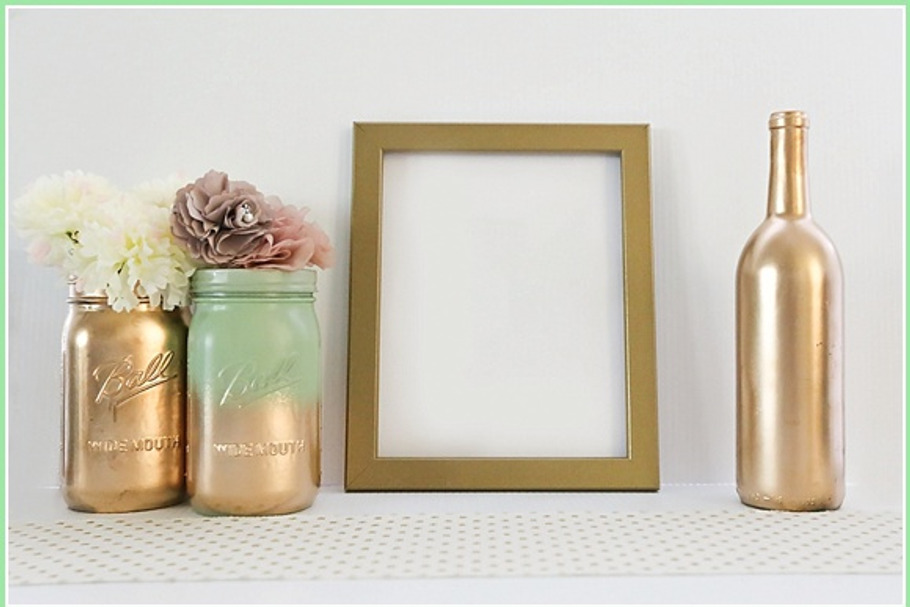 Gold on gold frame and jars mock up in Print Mockups - product preview 8
