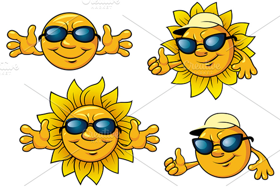 Happy sun characters in sunglasses in Graphics - product preview 8