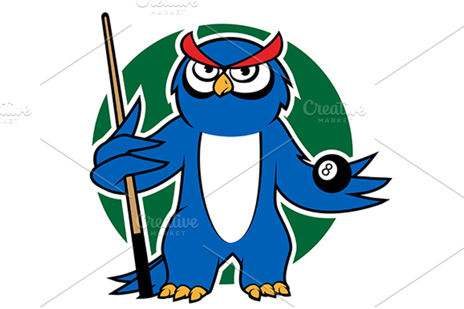 Blue owl with pool cue and ball in Graphics - product preview 8