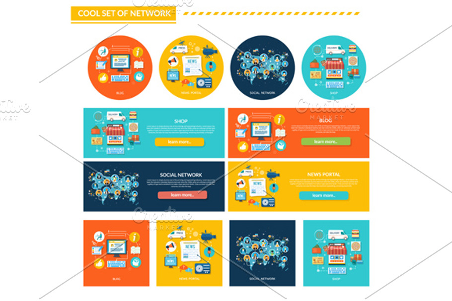Set of Network Concept Flat Design in Illustrations - product preview 8