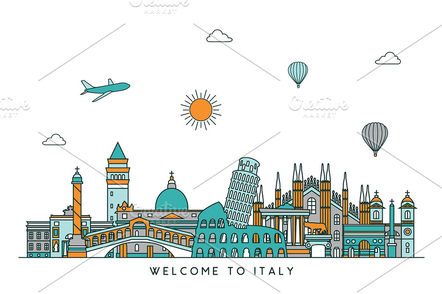 Italy line skyline. Three versions in Illustrations - product preview 8
