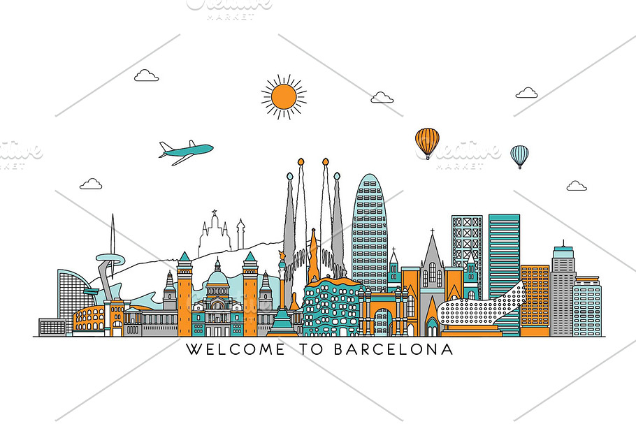 Barcelona line skyline. in Illustrations - product preview 8