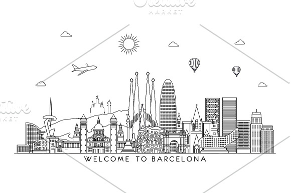 Barcelona line skyline. in Illustrations - product preview 1