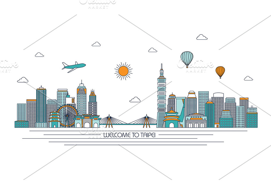 Taipei detailed line skyline in Illustrations - product preview 8