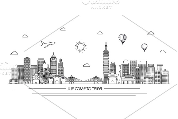Taipei detailed line skyline in Illustrations - product preview 1