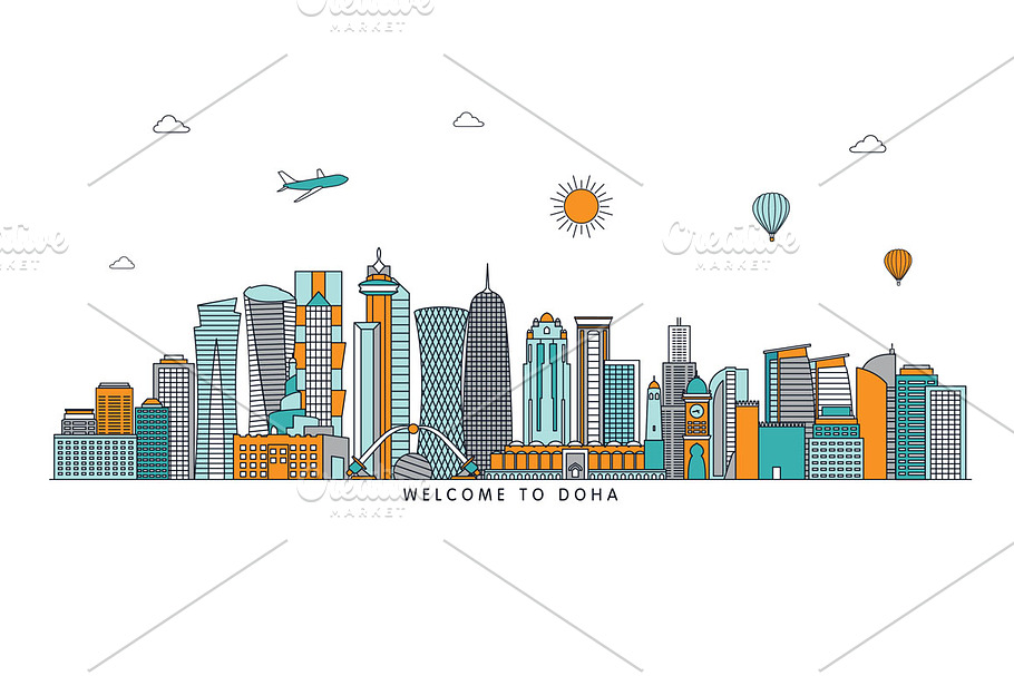 Doha detailed line skyline in Illustrations - product preview 8