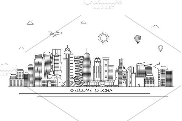 Doha detailed line skyline in Illustrations - product preview 1