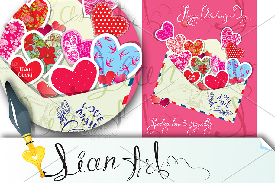 Vintage card with envelope and heart in Postcard Templates - product preview 8