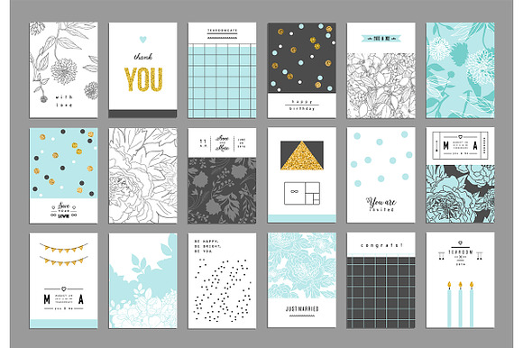 Trendy Cards  VECTOR set in Postcard Templates - product preview 1